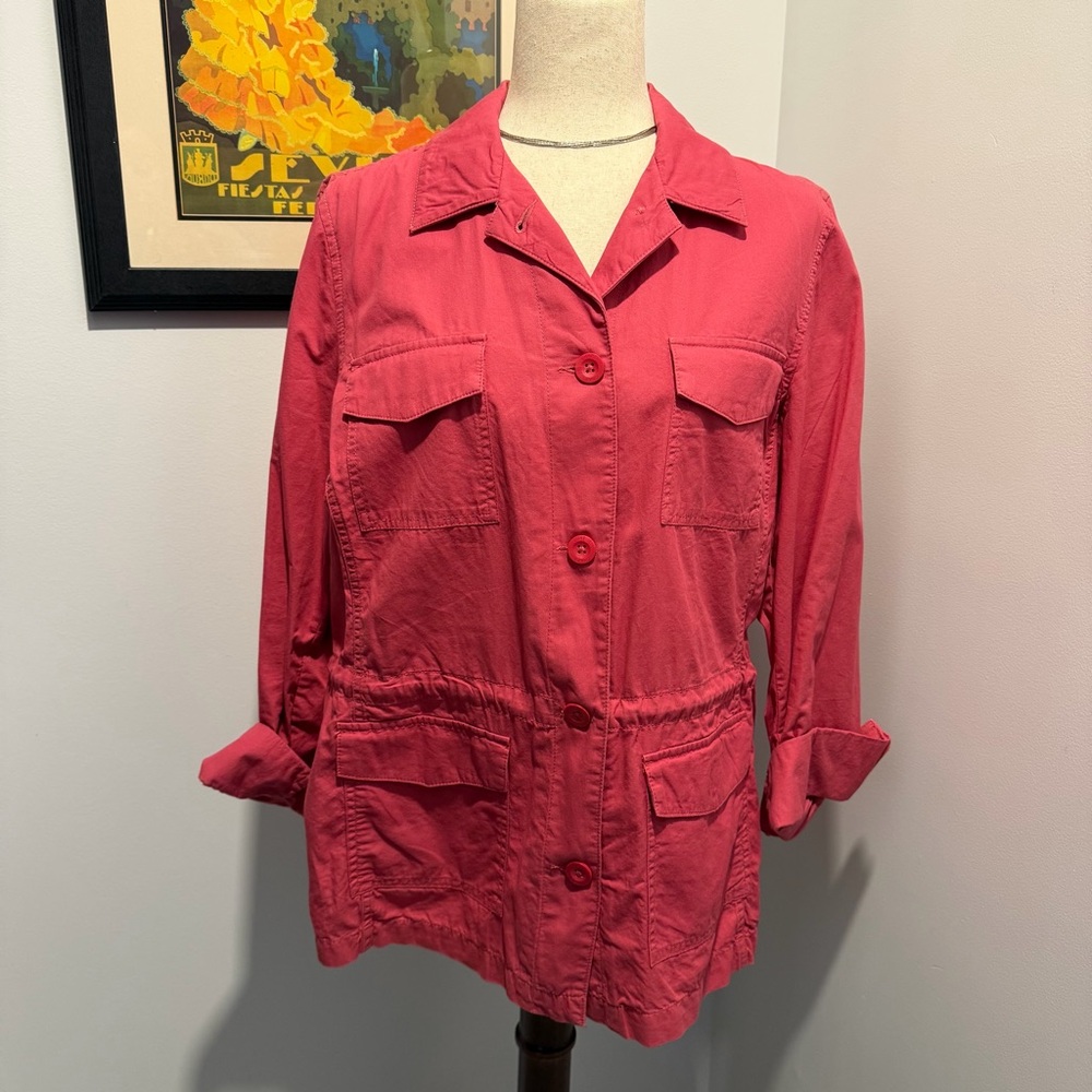 Chaps Denim Pink Casual Utility Jacket Women's Size Large Button Front